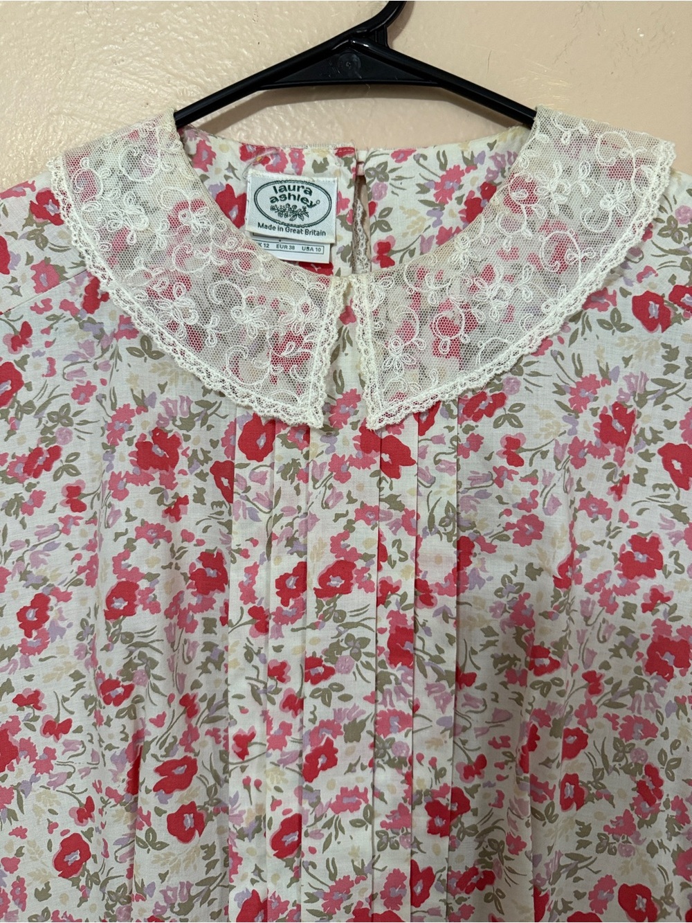 VTG Laura Ashley Floral Lace Peter Pan Collare Dress Made in Great Britain - Picture 6 of 14